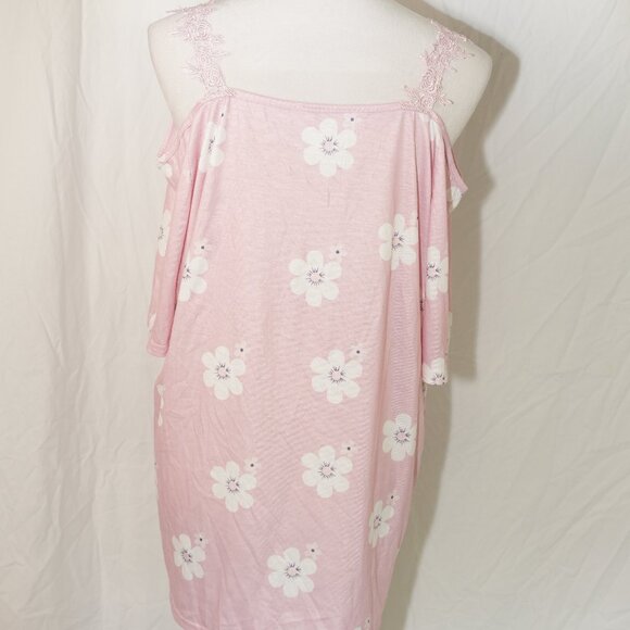 Womens 2XL Pink Floral Top Cold Shoulder Lace Lightweight EUC Off the Shoulder - Picture 8 of 8